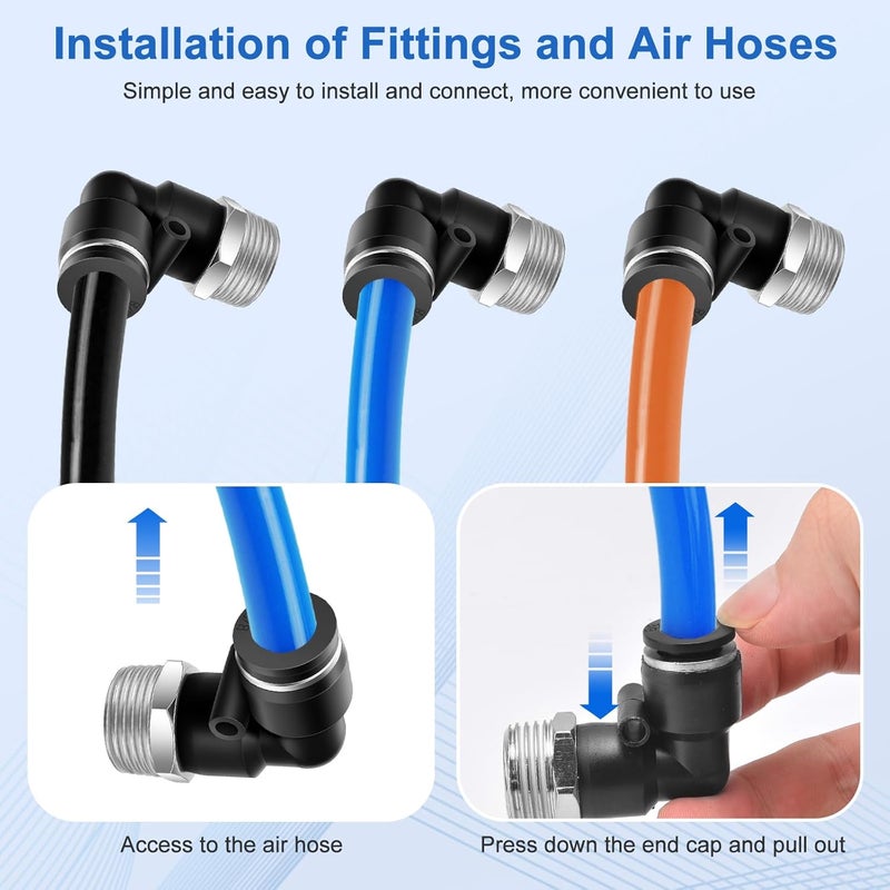 cnaodun 12 Pcs Push to Connect Fittings 3/8 Inch Tube OD x 1/2 Inch NPT Thread Pneumatic Male Straight and Elbow Quick Connect Air line fittings - Image 5